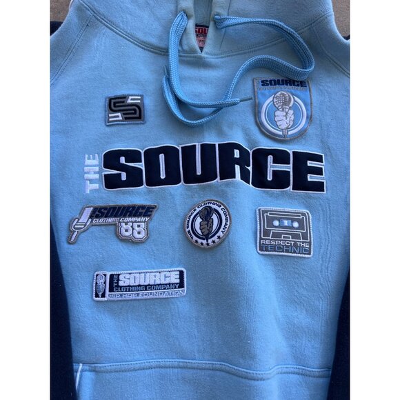 Vintage The Source Hip Hop Blue Hoodie XXL With Patches M3 - Picture 2 of 5